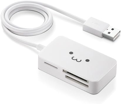 エレコム カードリーダー USB2.0 2倍速転送 ケーブル一体タイプ コンパクト設計 ホワイト MR-A39NWHF1